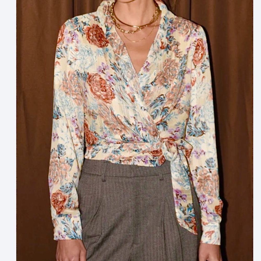 Greylin Rachel Delicate Floral Wrap Tie Blouse, SzS, NWOT